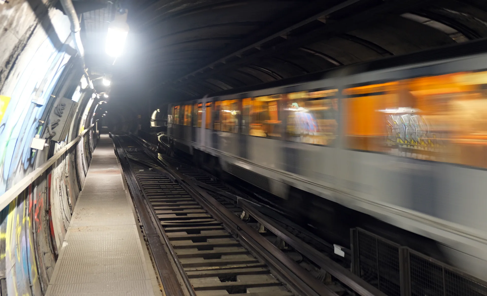 Marseille Metro train leaving Saint-Charles station.