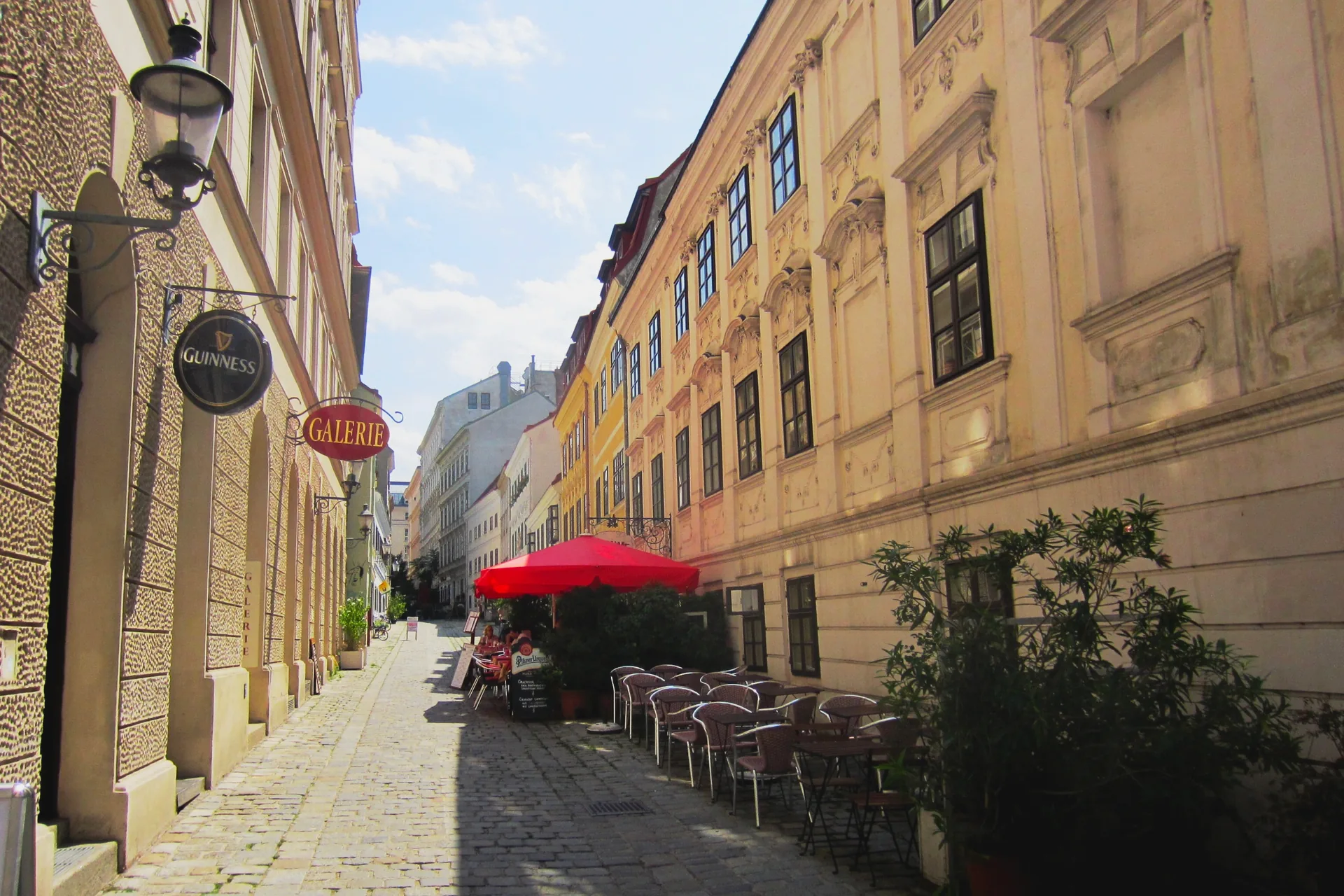 Spittelberggasse, a street in Vienna’s Neubau district, lined with historic buildings.