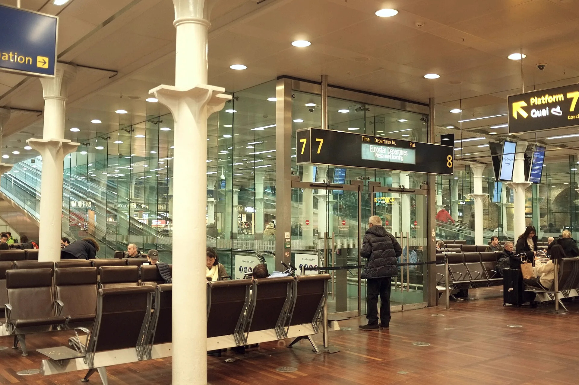 Eurostar departures at St Pancras International station.