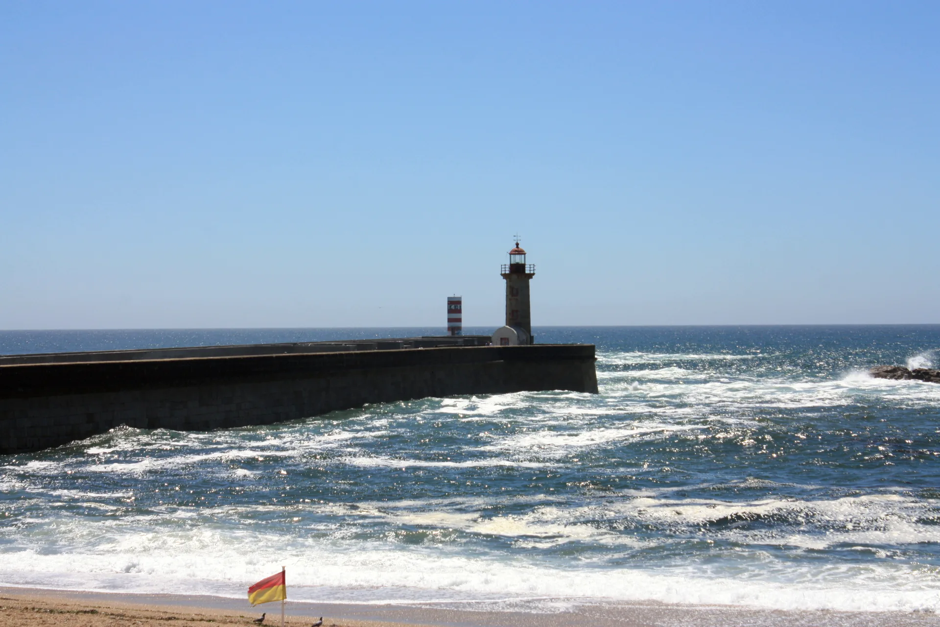 The Farolim de Felgueiras lighthouse at the mouth of the Douro in Porto.