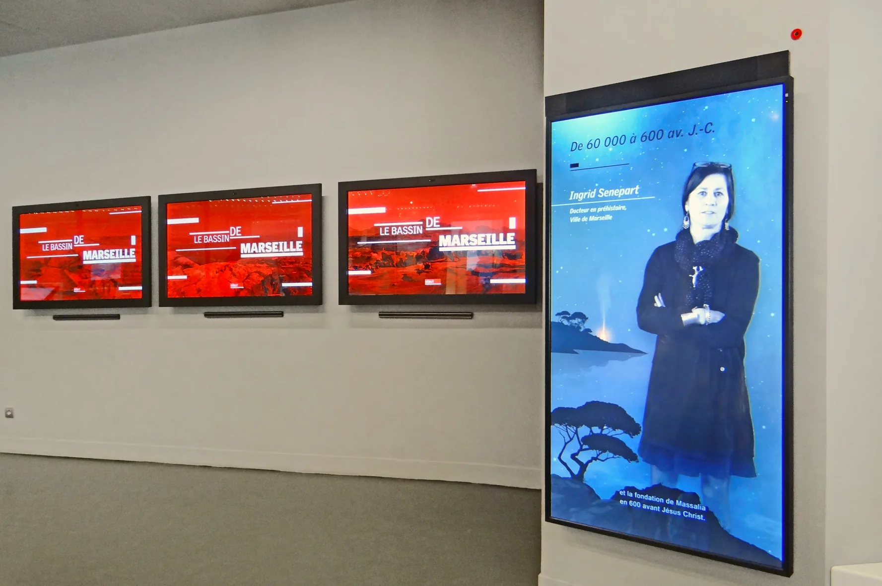 Interactive screens inside the Museum of the History of Marseille.