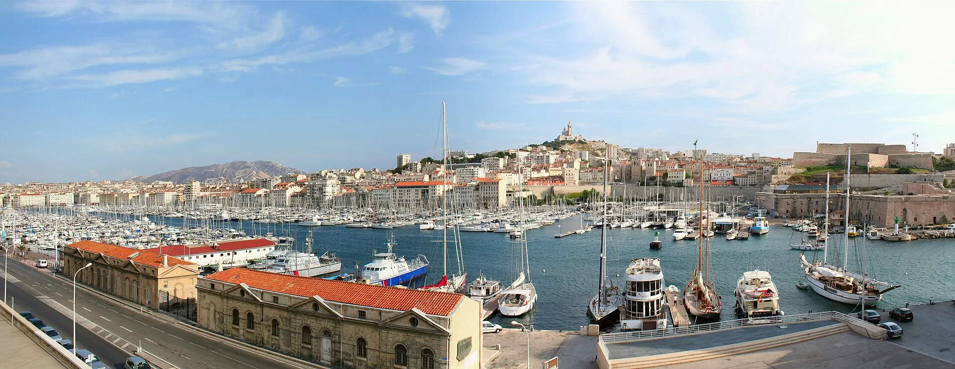 The Vieux-Port of Marseille, with boats moored along the harbour.