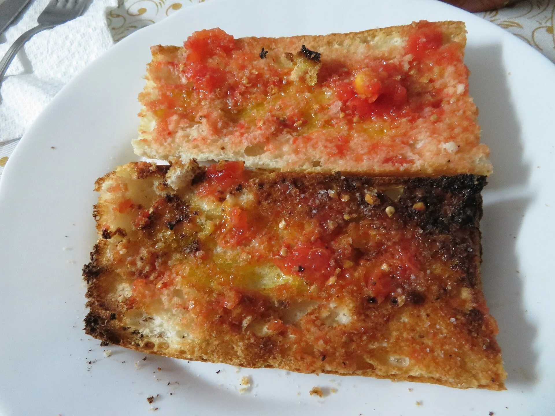 Toasted bread rubbed with tomato, olive oil and salt.