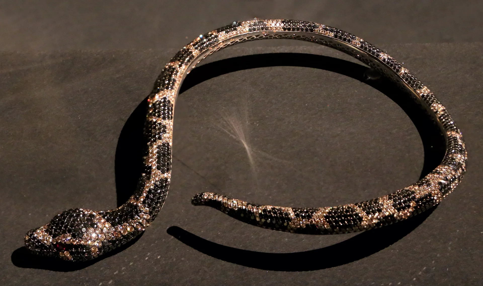 A cobra-shaped necklace from Roberto Coin’s animalier collection, displayed at the Galleria del Costume in Florence.