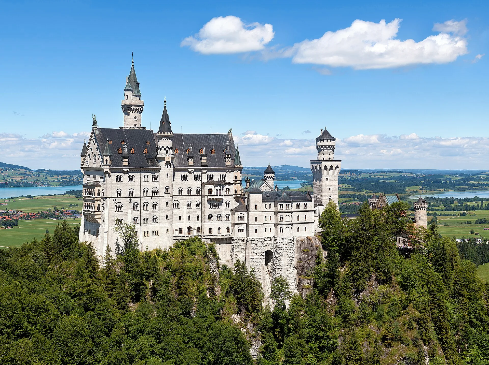 Neuschwanstein Castle among the Bavarian hills