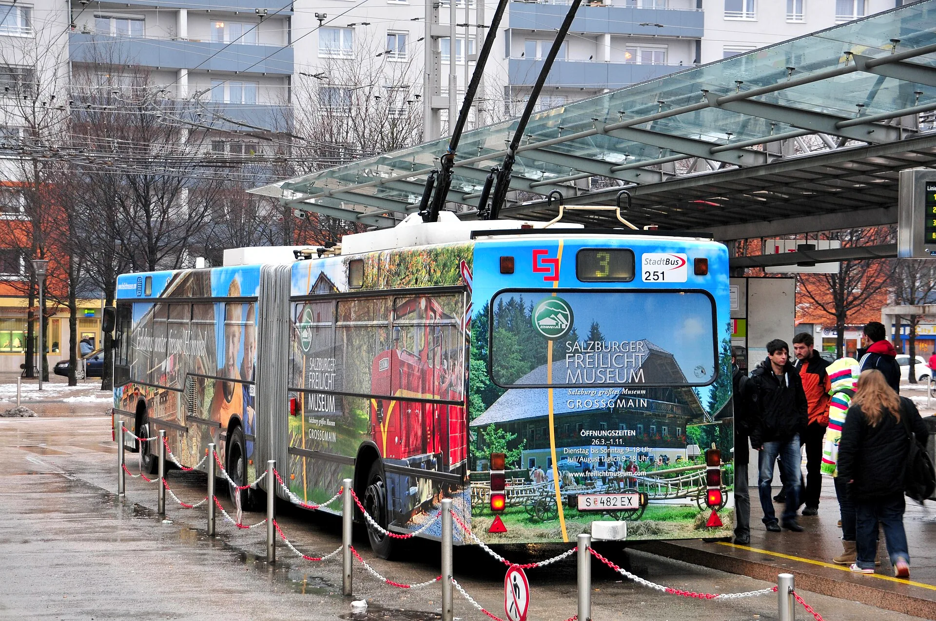 A Salzburg trolleybus on a city street
