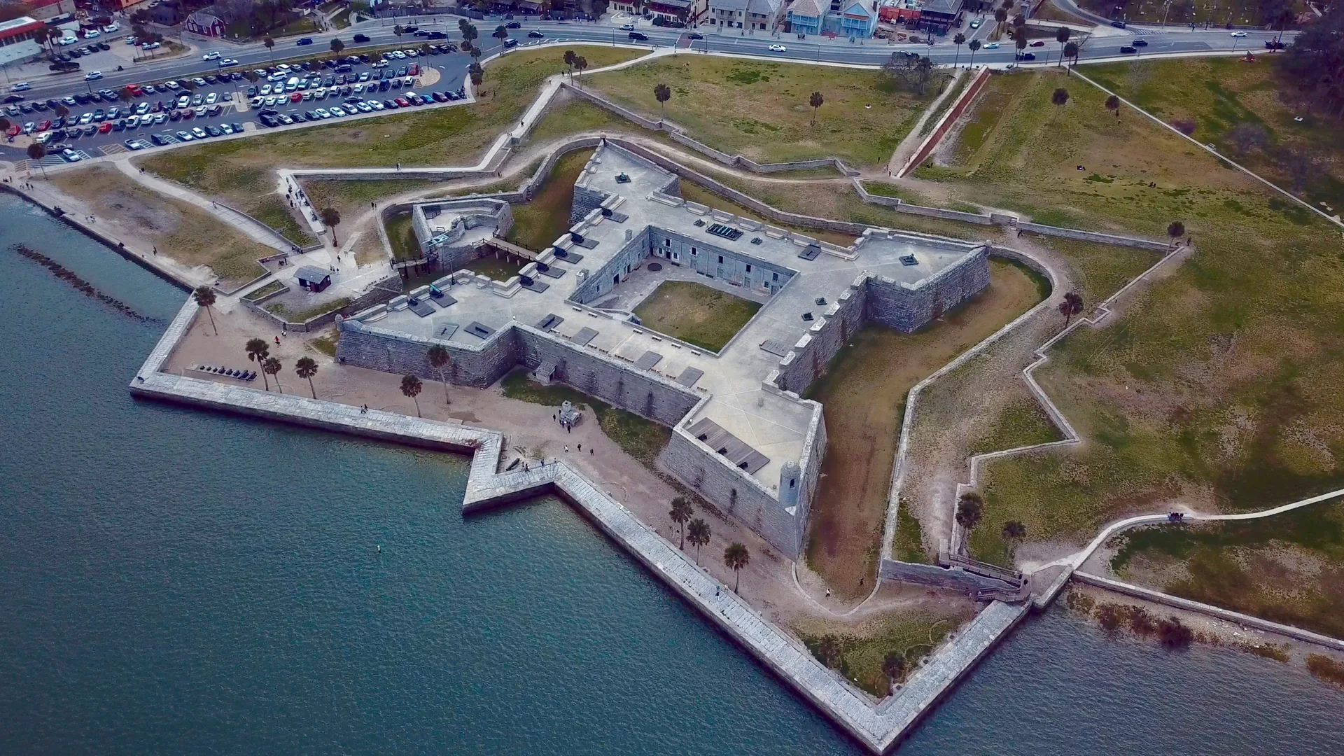 Castillo de San Marcos beside Matanzas Bay in St Augustine, seen from above.