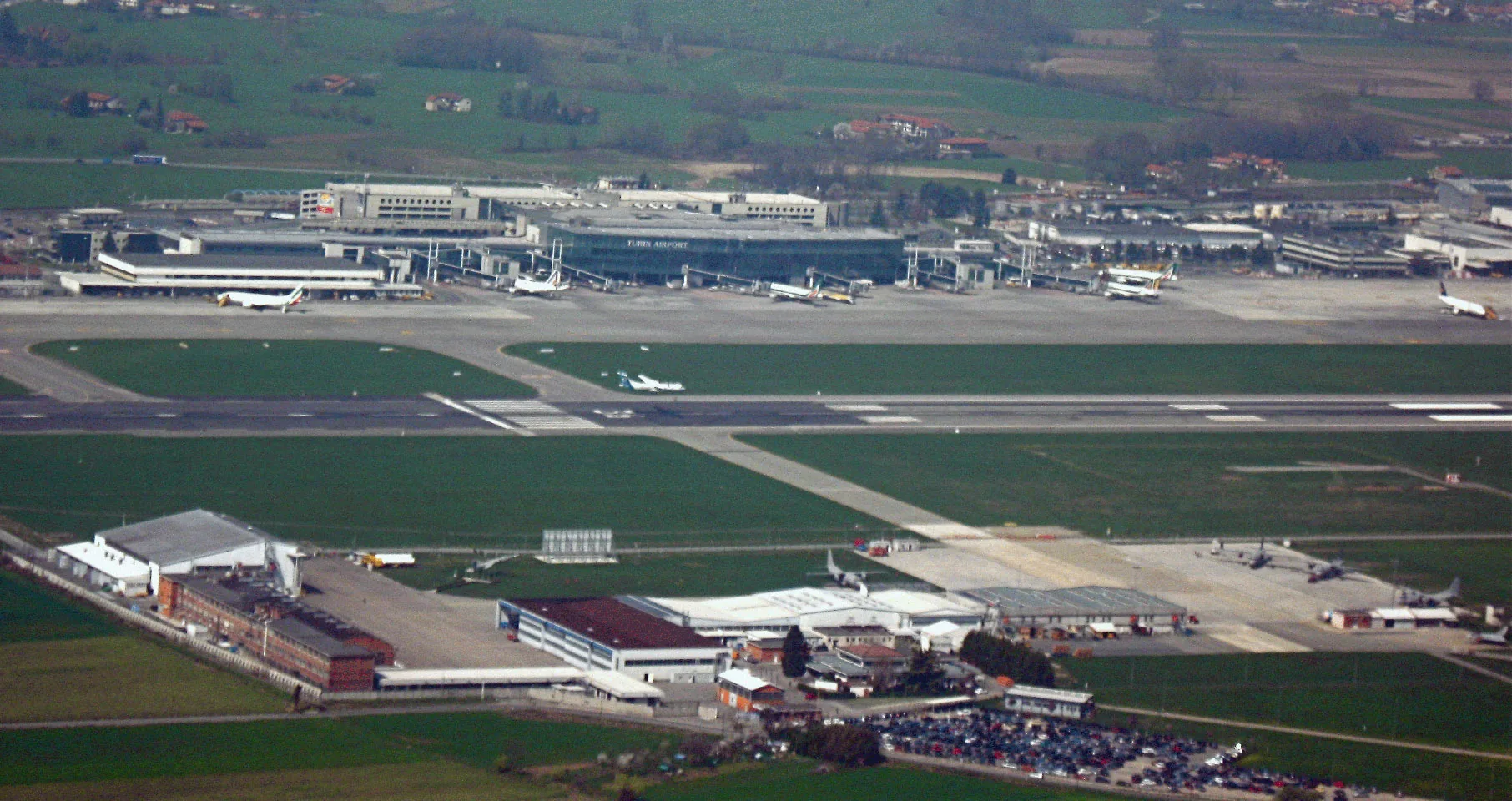 Aerial view of Turin Caselle Airport.