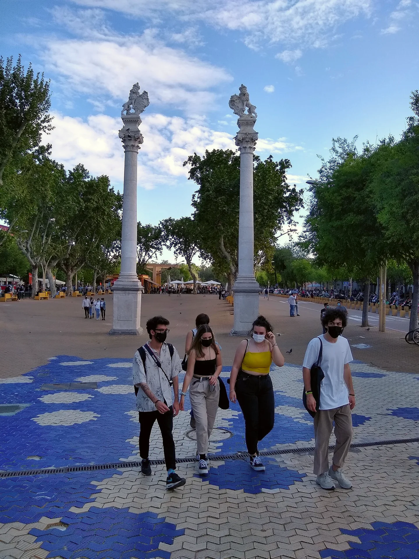 The Alameda de Hércules in Seville, with its paired columns and statues.