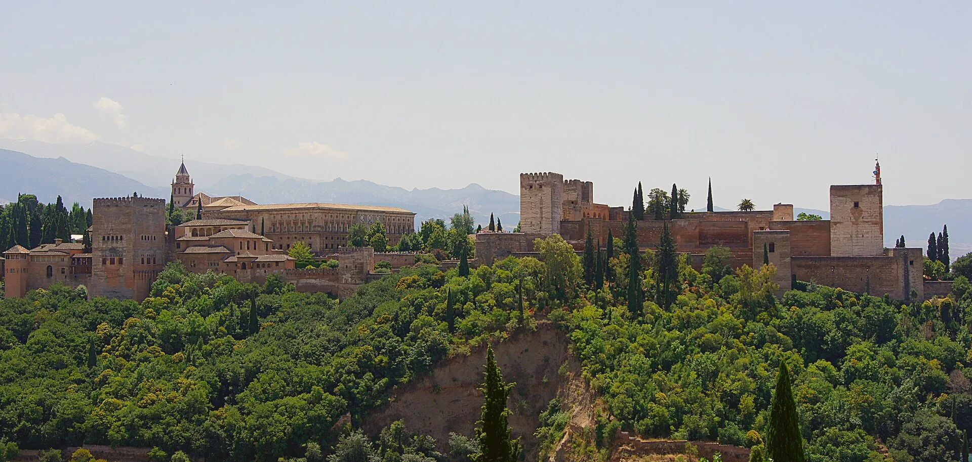 The Alhambra seen across Granada from the Mirador de San Nicolás.