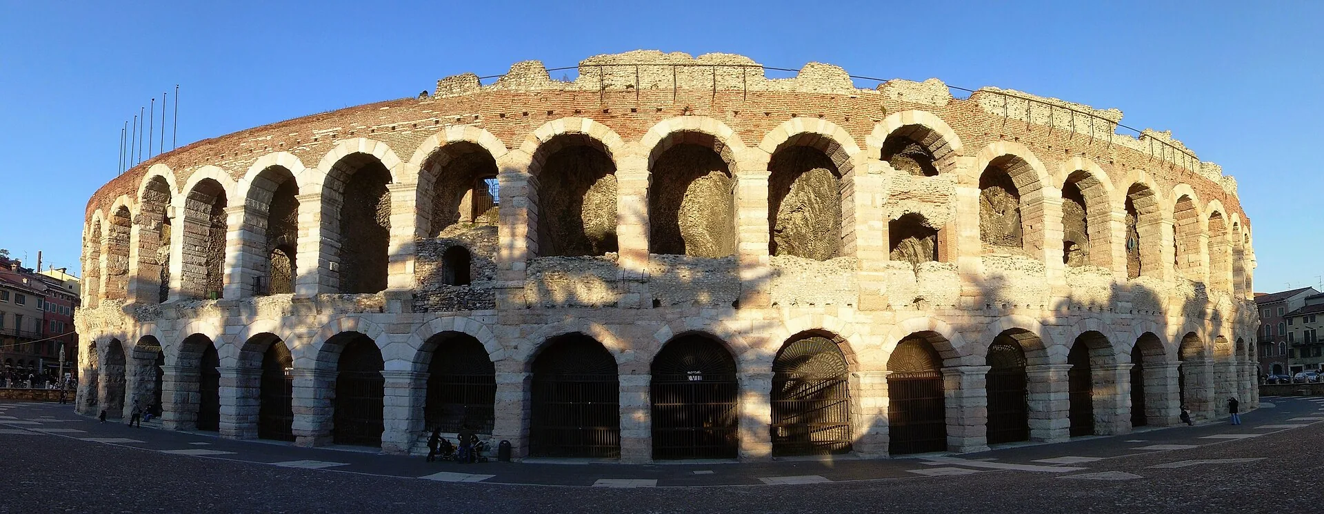 The exterior of the Arena di Verona, a Roman amphitheatre beside Piazza Bra.