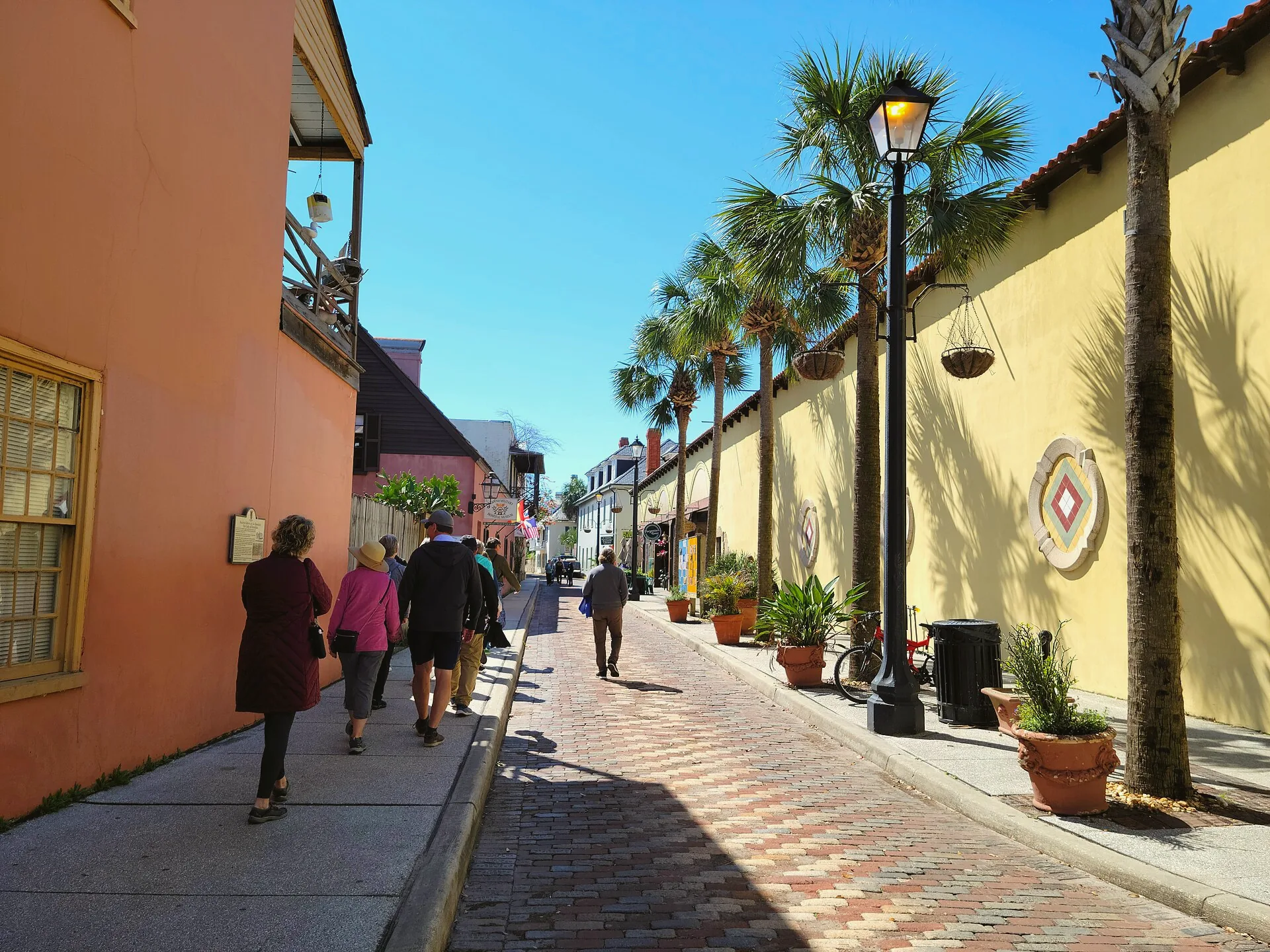 Aviles Street in St. Augustine, seen from the north, with historic buildings lining the road.