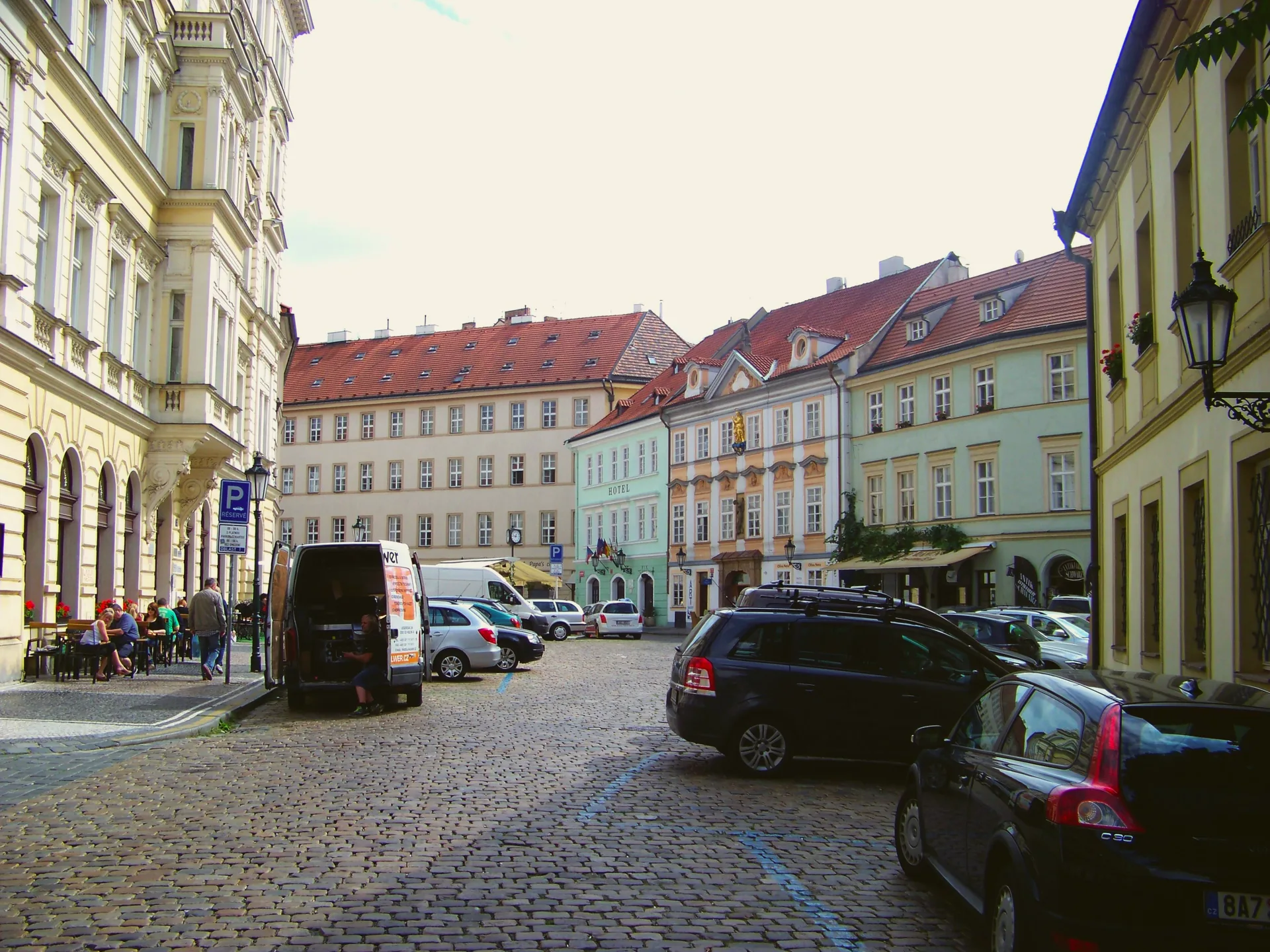 Betlémské náměstí in Prague, viewed from Náprstkova Street, with buildings around the square.
