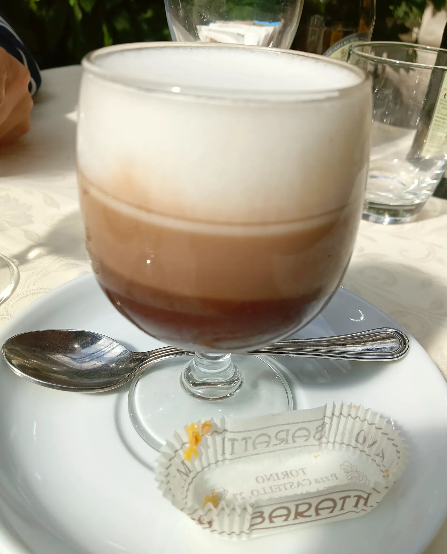 A glass of Bicerin, with chocolate, espresso and cream, at Baratti & Milano in Turin