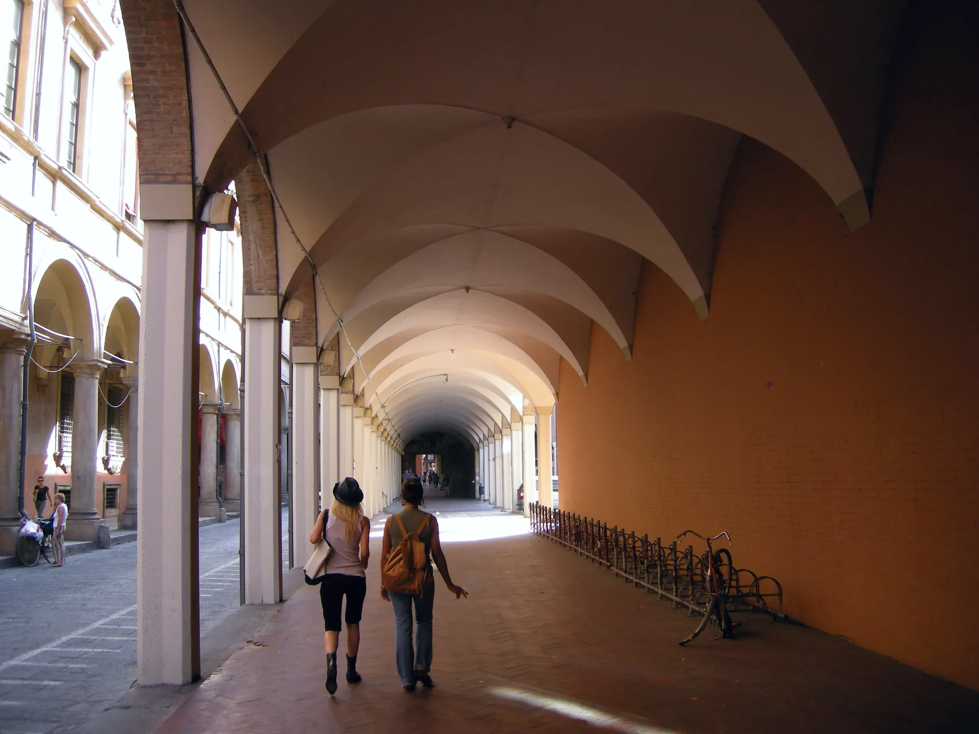 Porticoes run along Via Zamboni in Bologna.