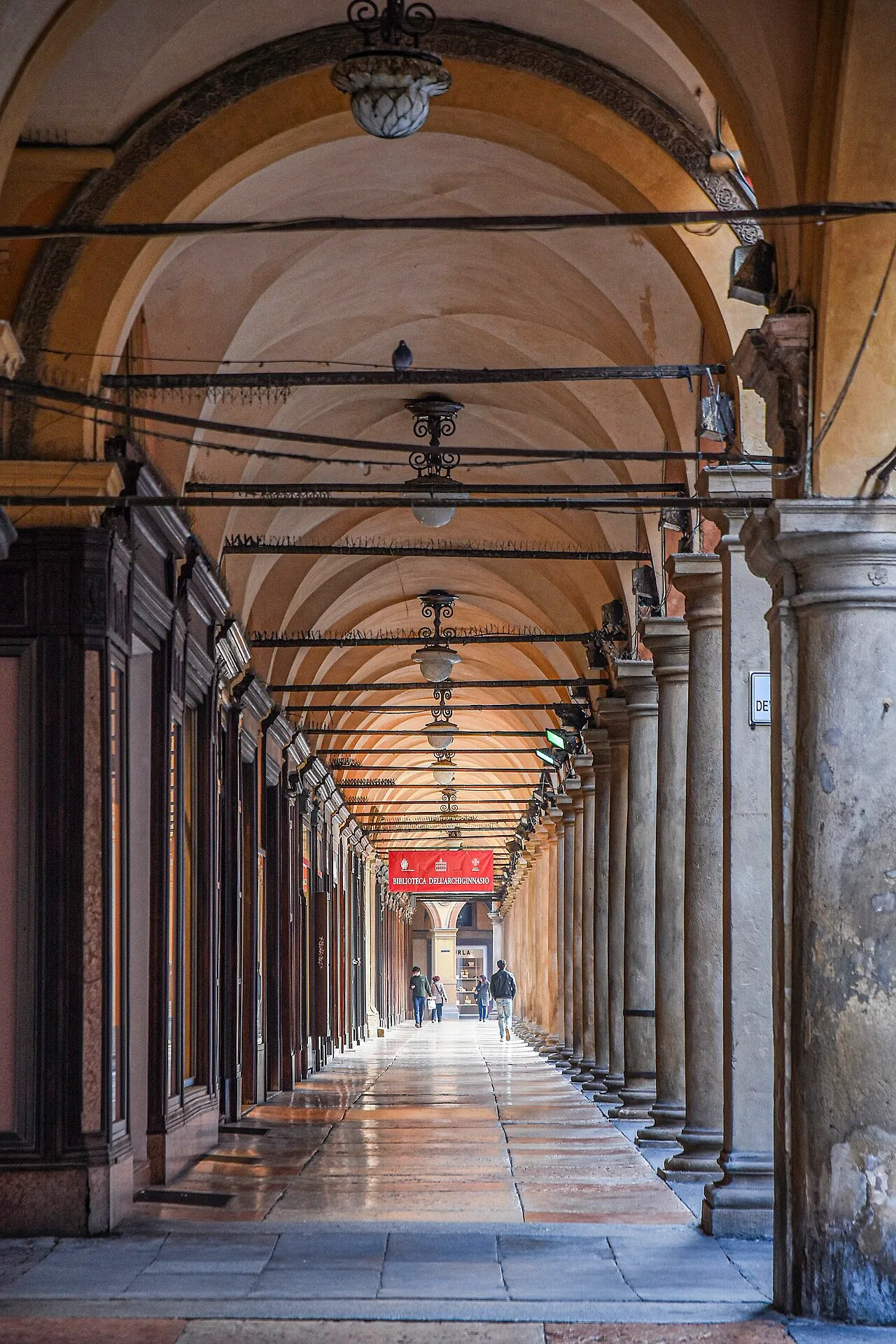 The Portico del Pavaglione in Bologna, with its covered walkway and arcade.