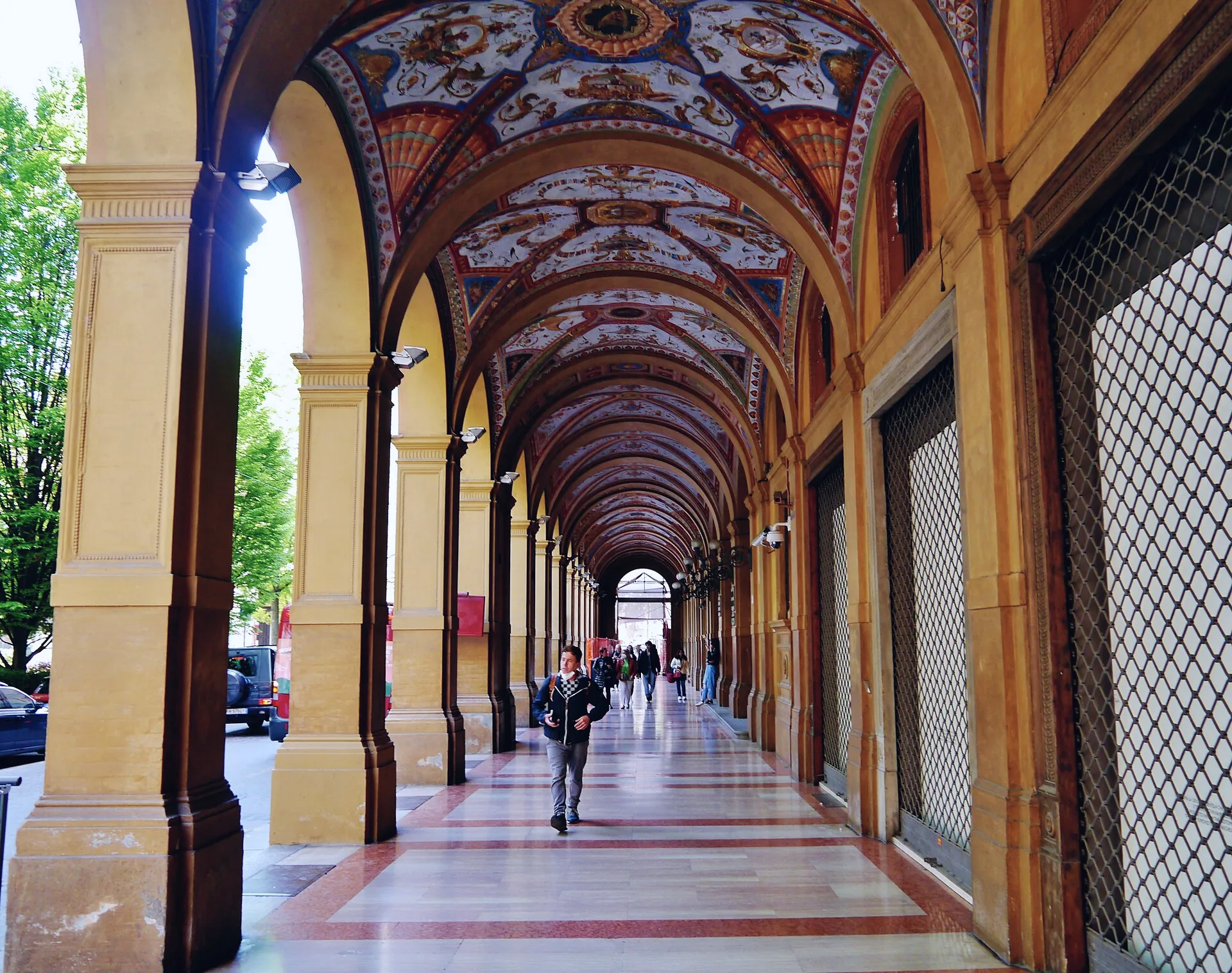 The covered portico along Piazza Cavour in Bologna.