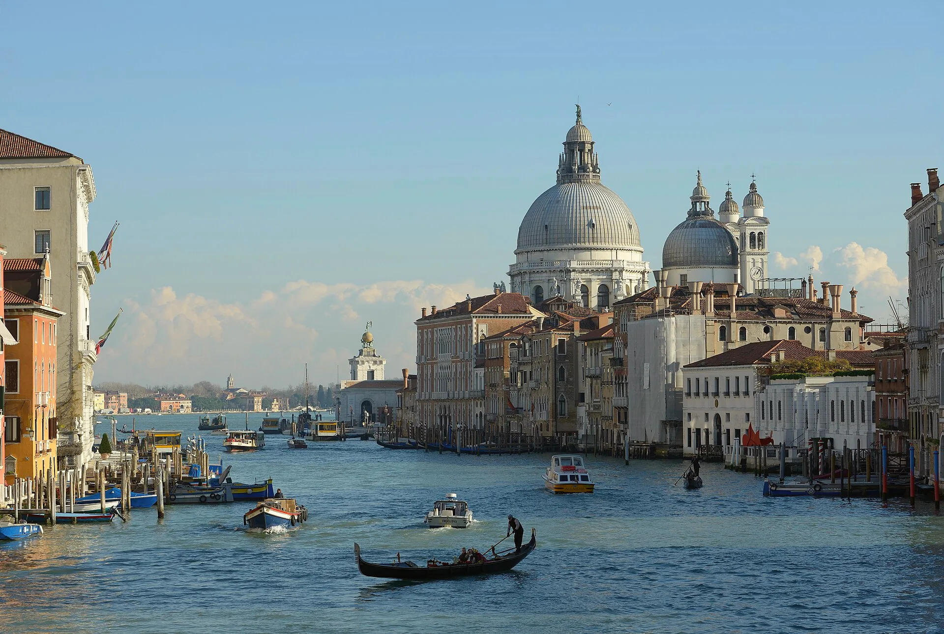 The Grand Canal seen from the Accademia Bridge, with the dome of Santa Maria della Salute and the Dogana da Mar beyond.