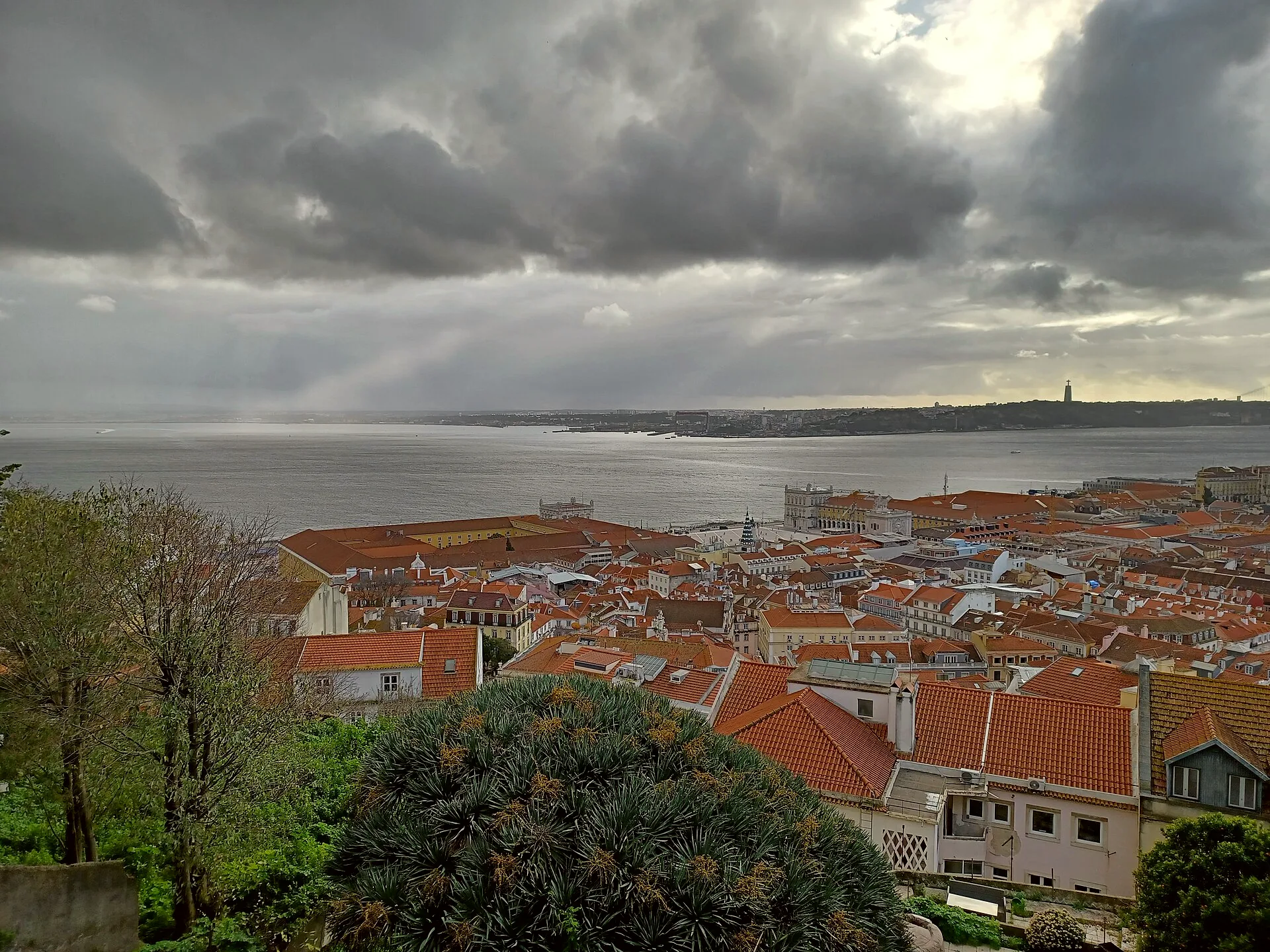 Stone walls and buildings of São Jorge Castle in Lisbon.