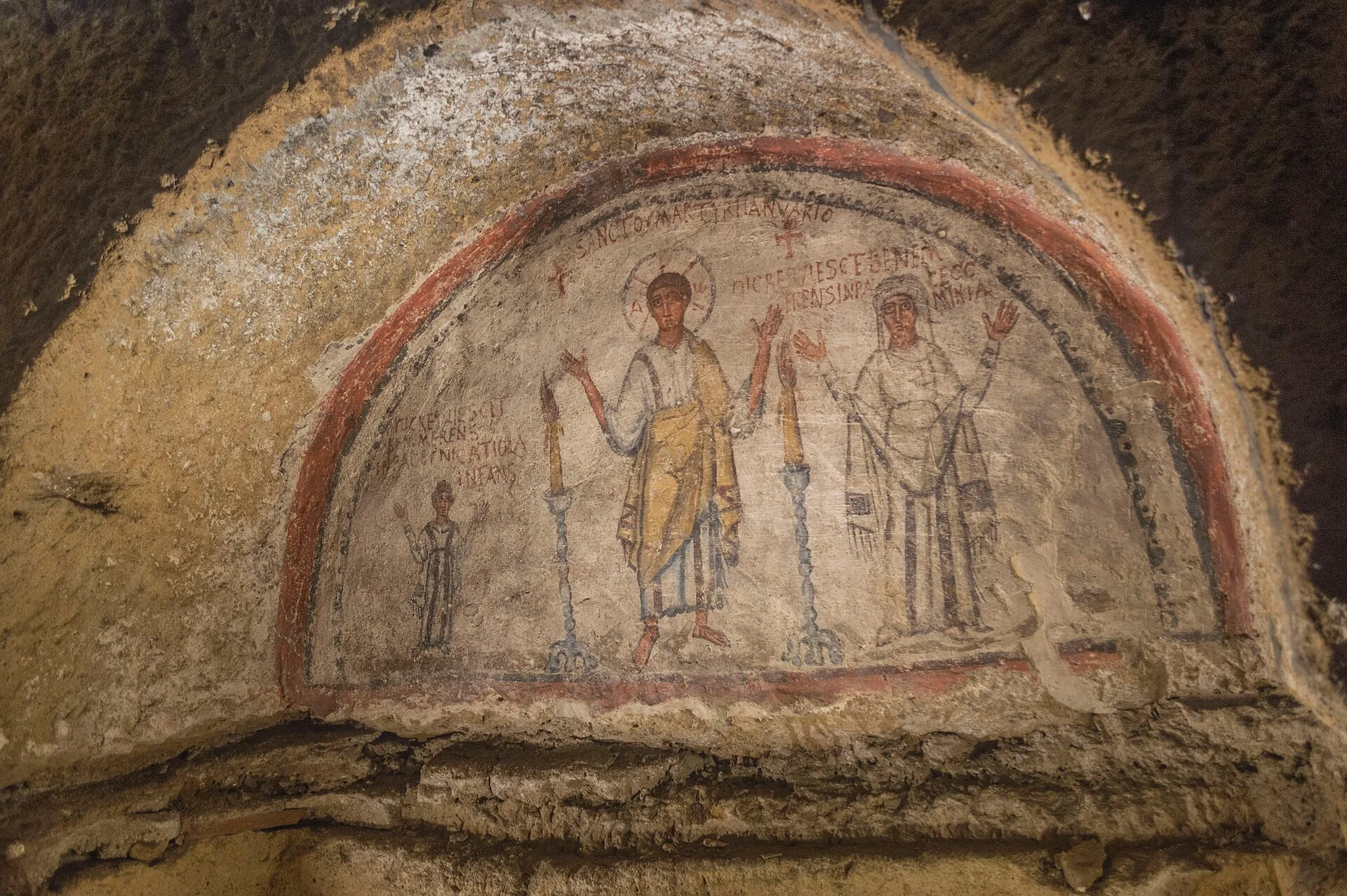 Interior of the Catacombs of San Gennaro, with ancient burial chambers and passageways.
