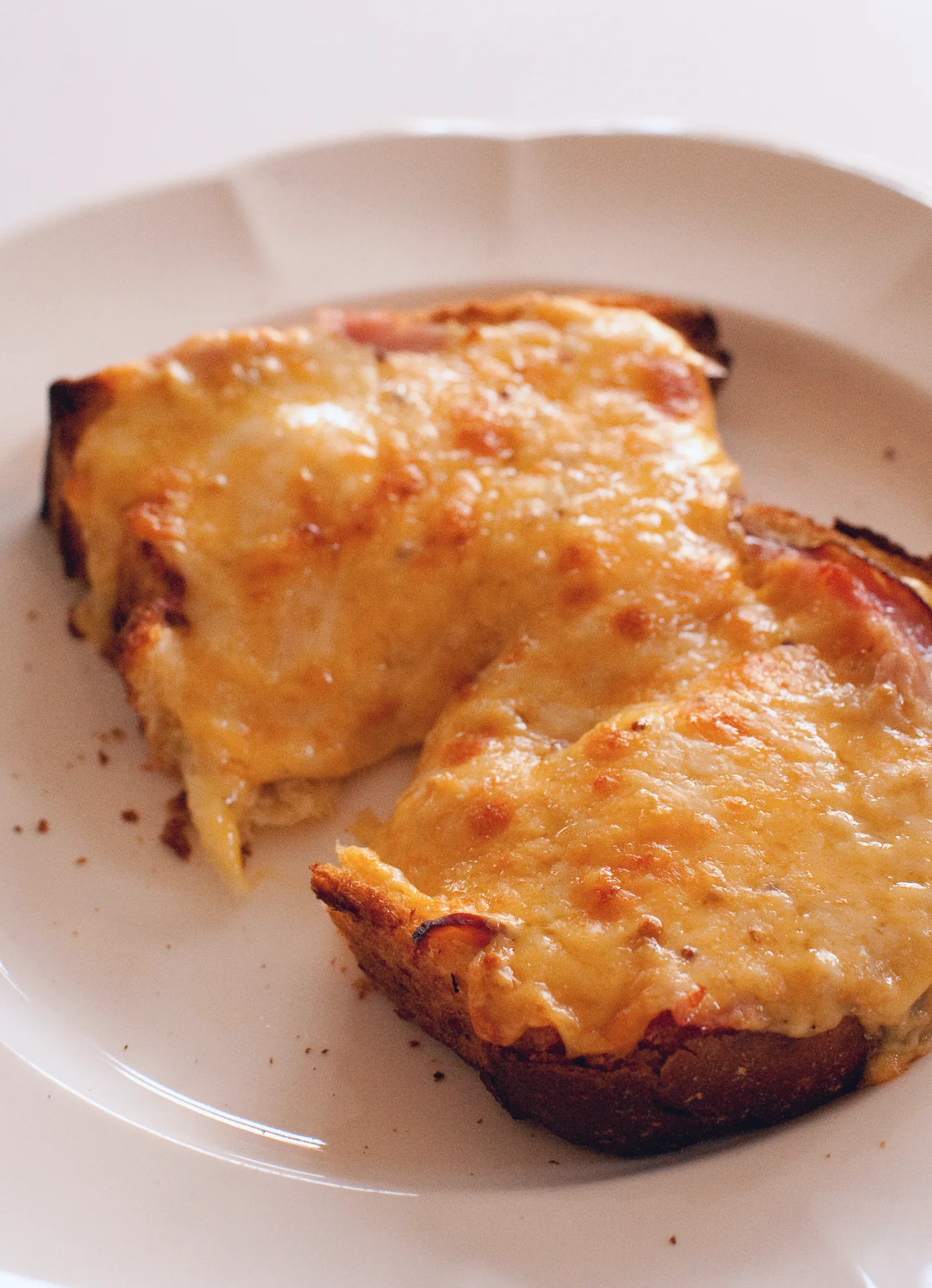 A plate of cheese on toast.
