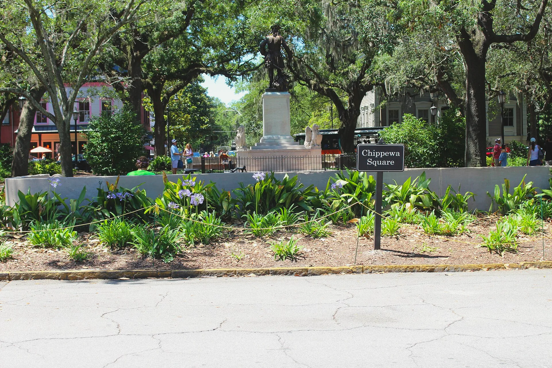 Trees and paths in Chippewa Square, Savannah.