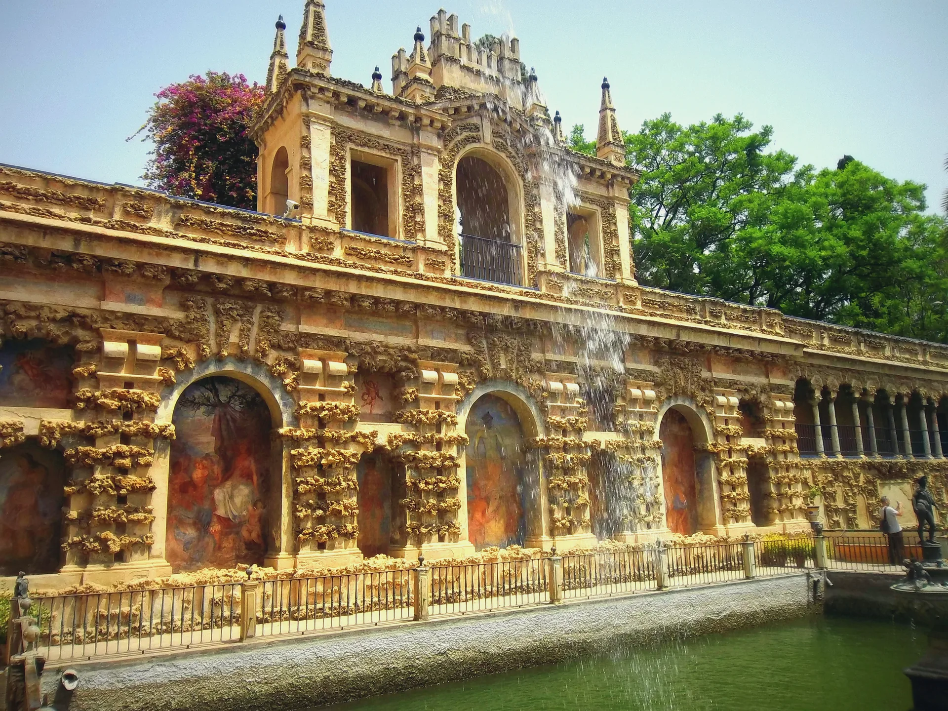 A pond in the gardens of the Real Alcázar of Seville.