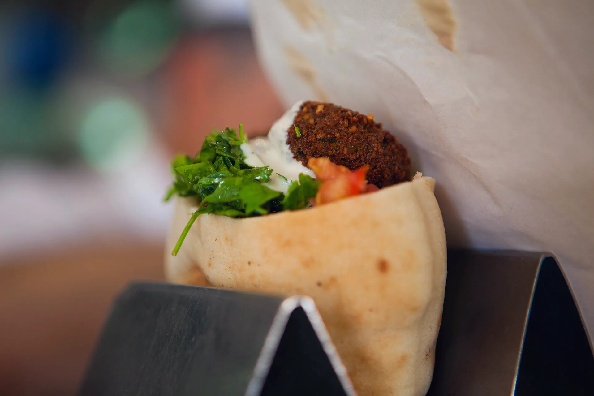 Falafel served in pita bread.