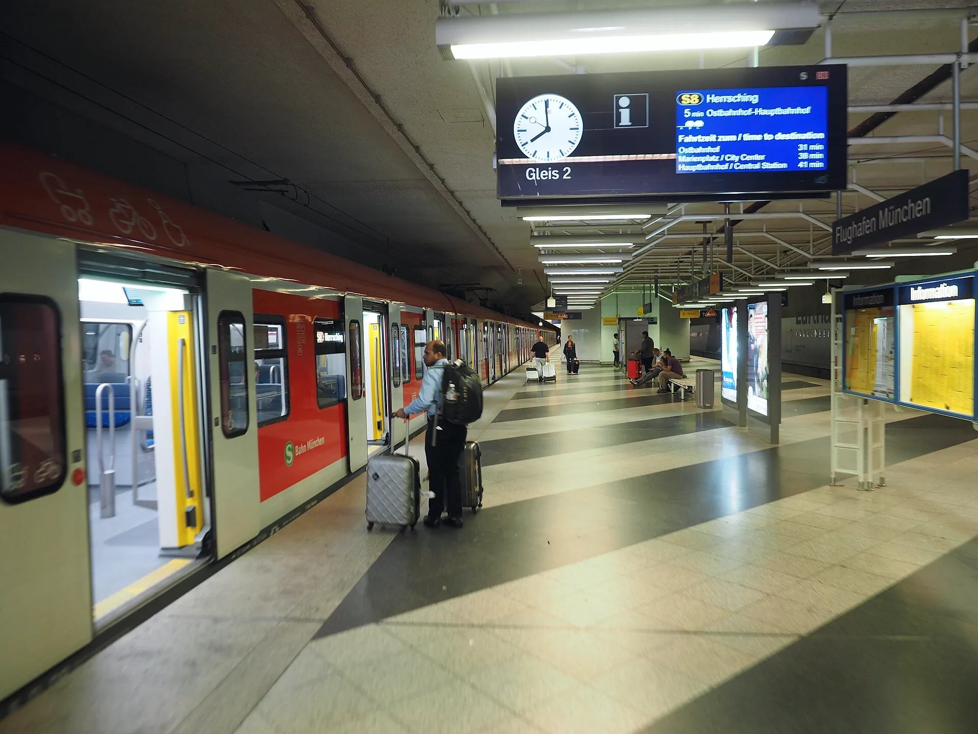 An S-Bahn train at the station beneath Munich Airport.