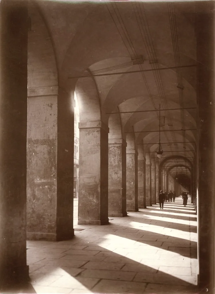 The covered arcades along Via Po in Turin.
