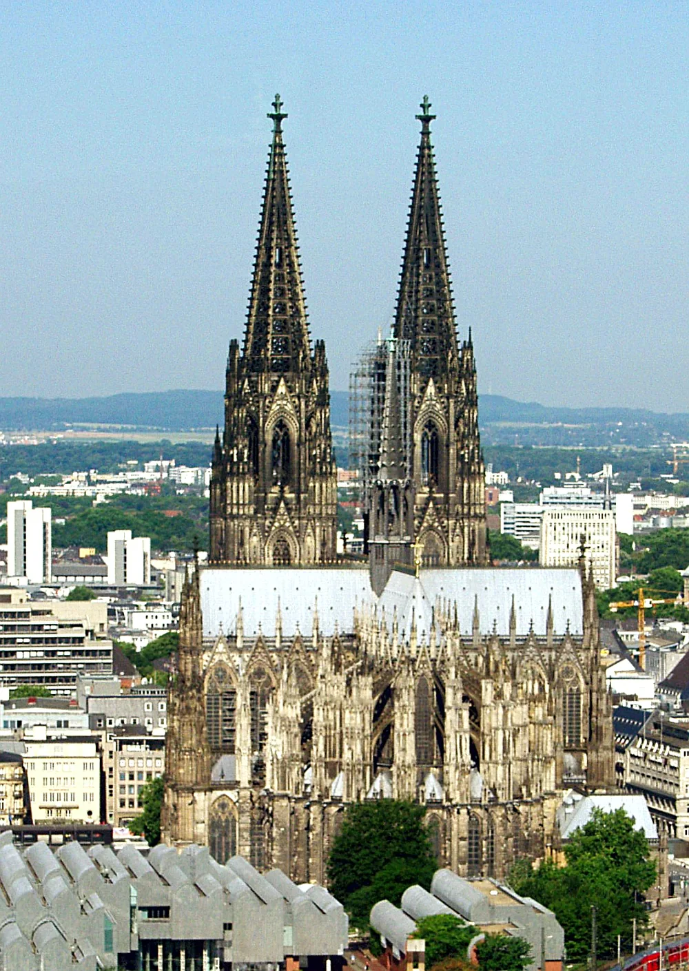 Cologne Cathedral seen across the Rhine from the KölnTriangle observation deck.