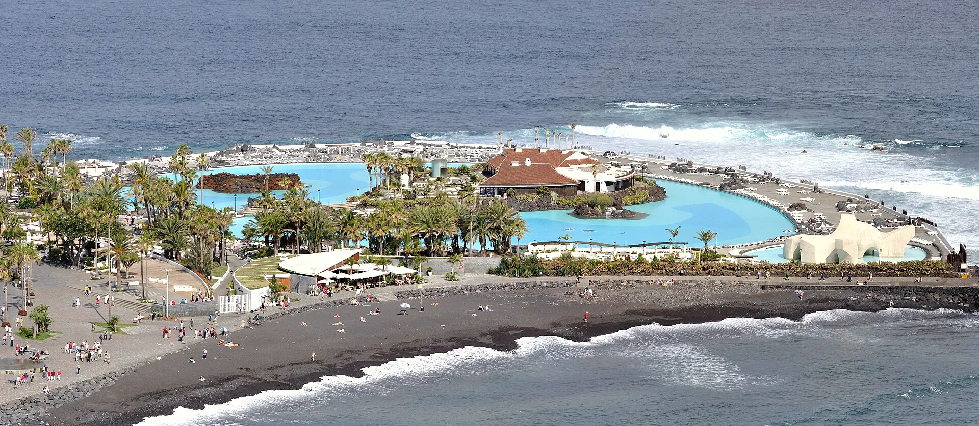 The Lago Martiánez water park beside Playa Martiánez in Puerto de la Cruz.