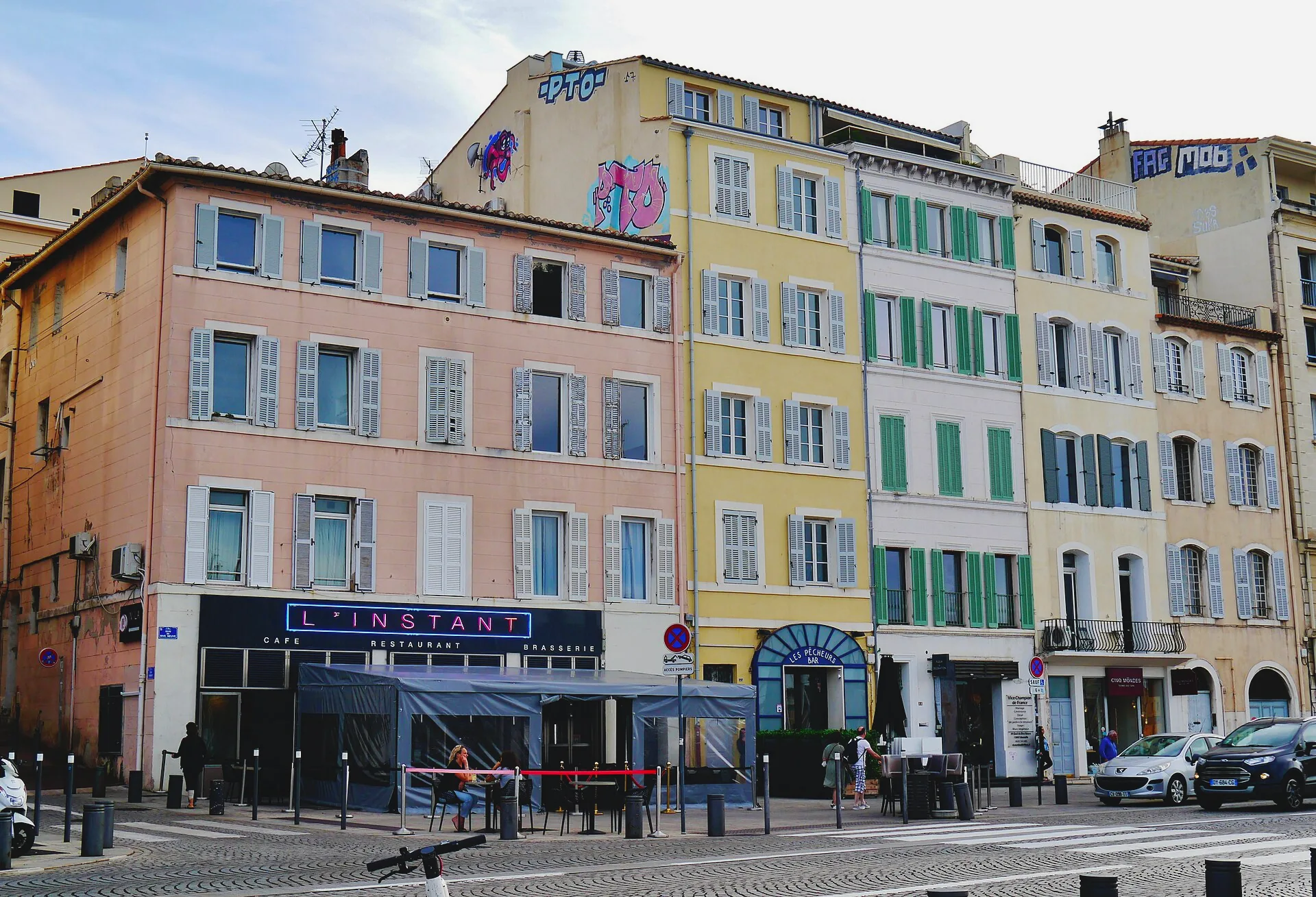 Buildings along Quai de Rive-Neuve beside Marseille’s Old Port.