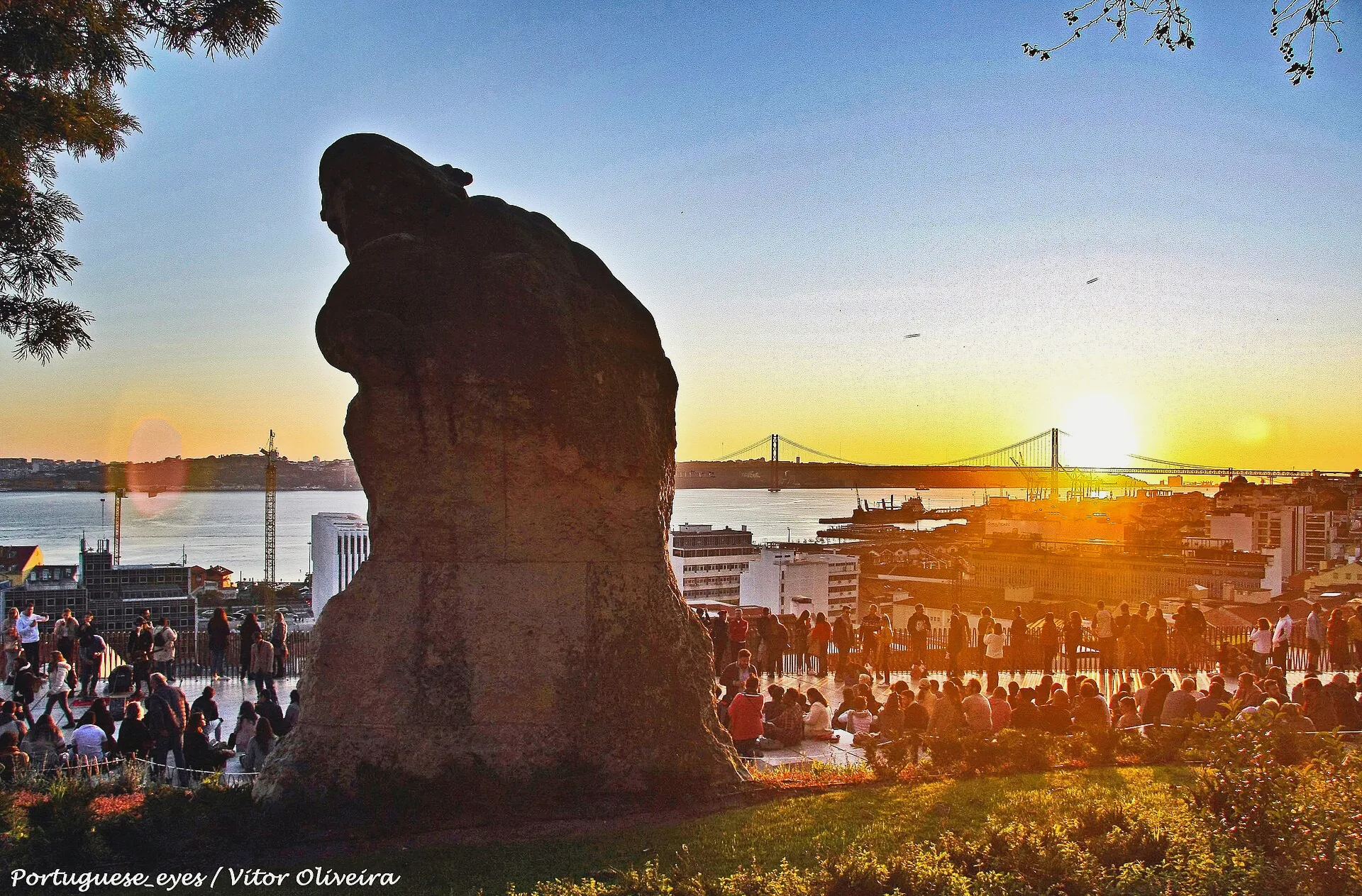 The Miradouro de Santa Catarina overlooking the Tagus, the 25 de Abril Bridge and Cristo-Rei.