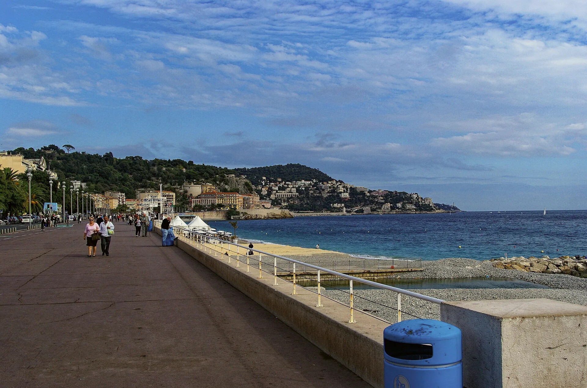The Promenade des Anglais runs beside the Mediterranean waterfront in Nice.
