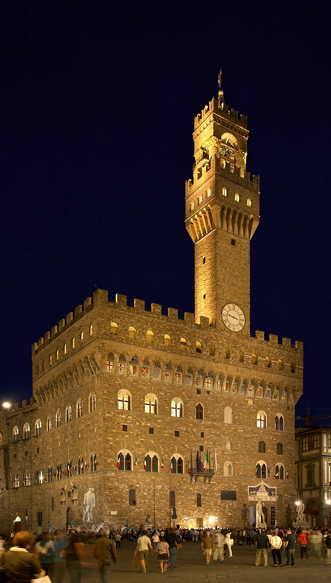 Palazzo Vecchio in Florence at night.