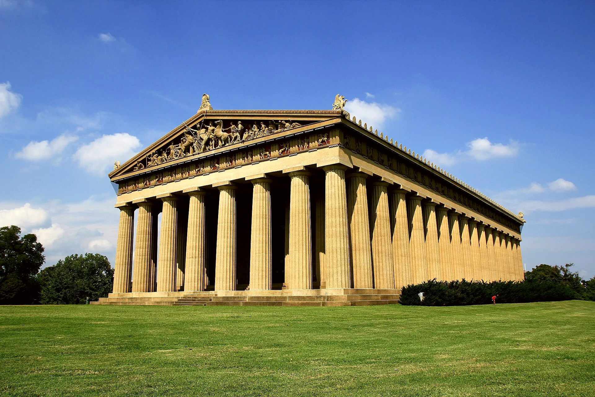 The Nashville Parthenon’s classical temple façade, with its columns and triangular pediment.
