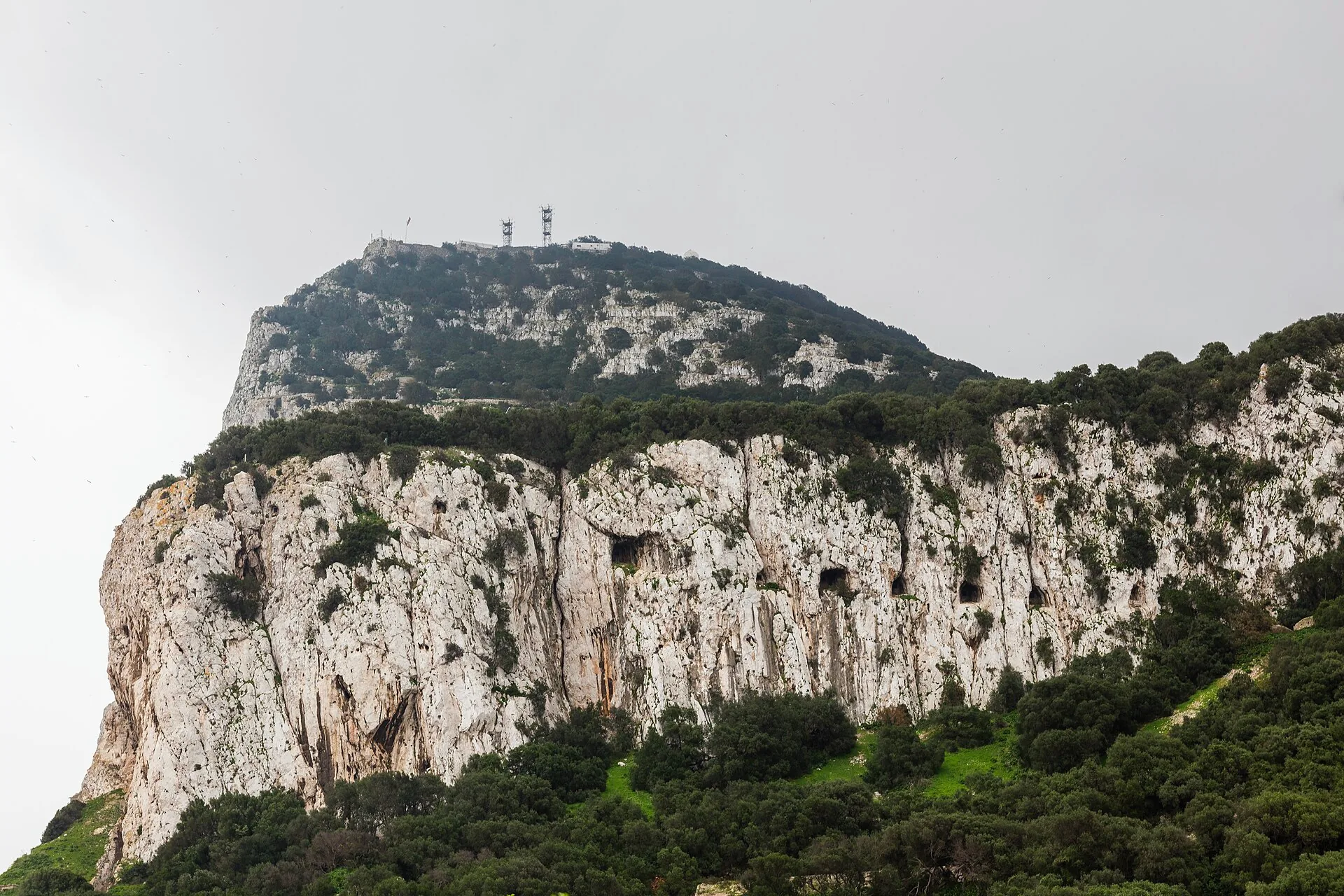 The Rock of Gibraltar rises above the surrounding city and coastline.