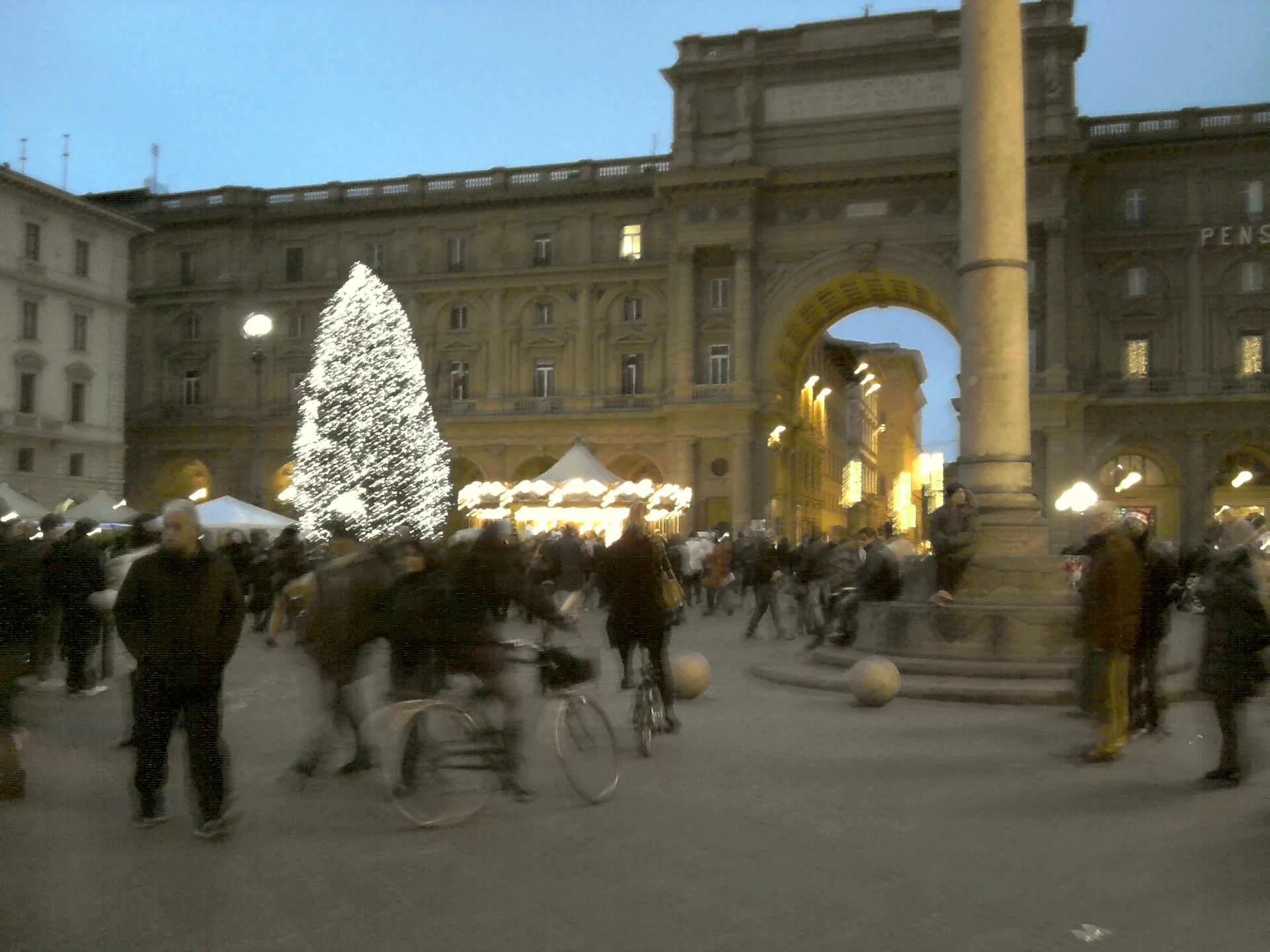 Piazza della Repubblica in Florence decorated for Christmas.