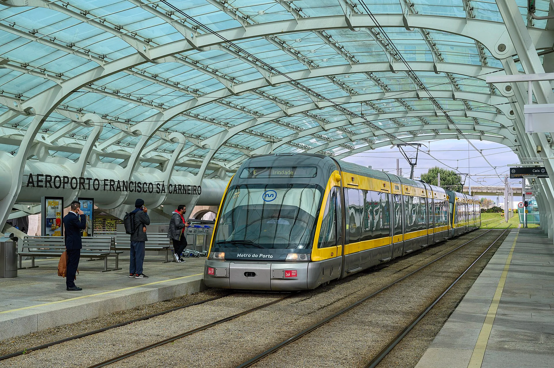 A Porto Metro train at Trindade station.