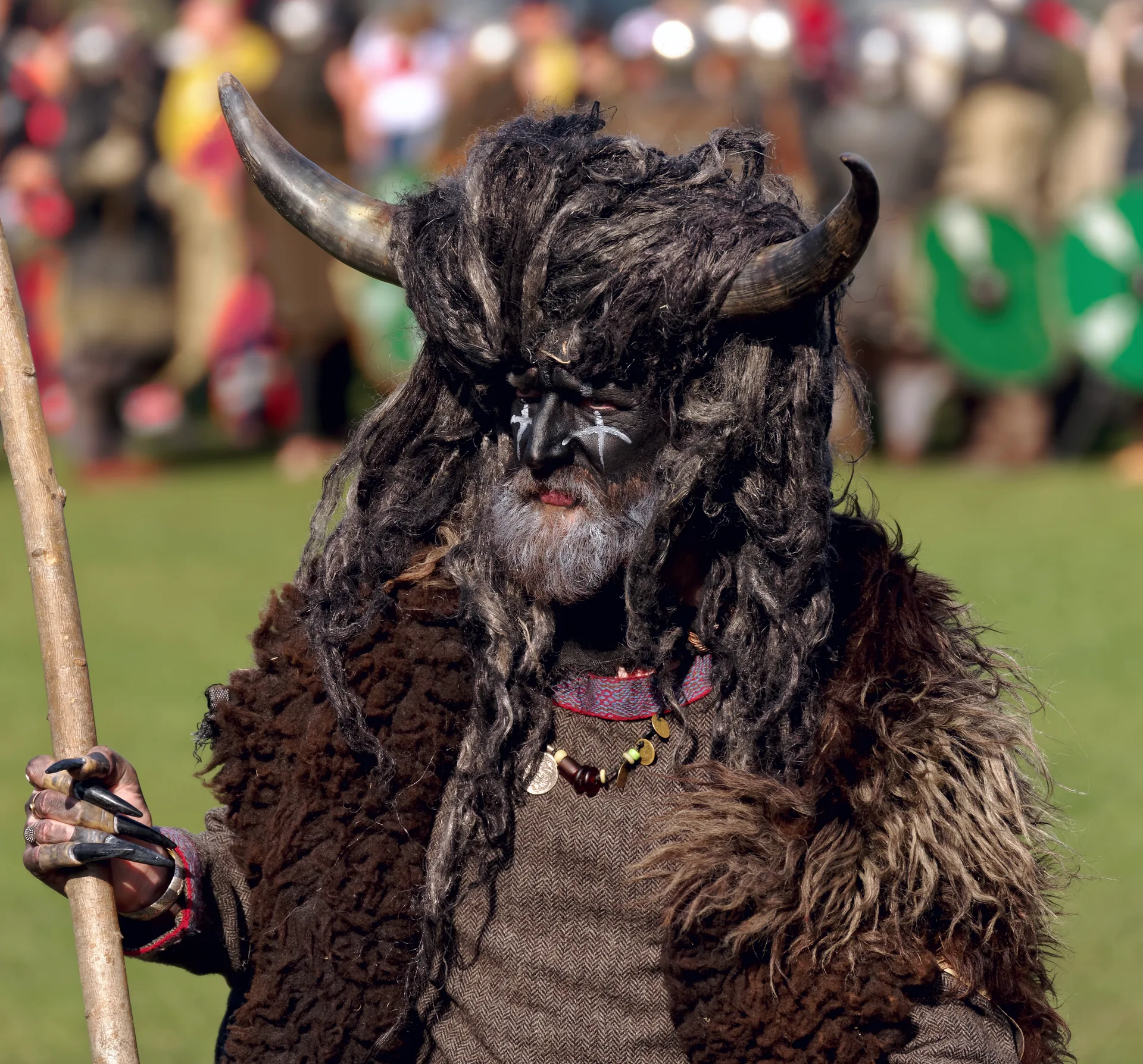 A man dressed as the pagan god Veles at the Rękawka festival in Kraków.