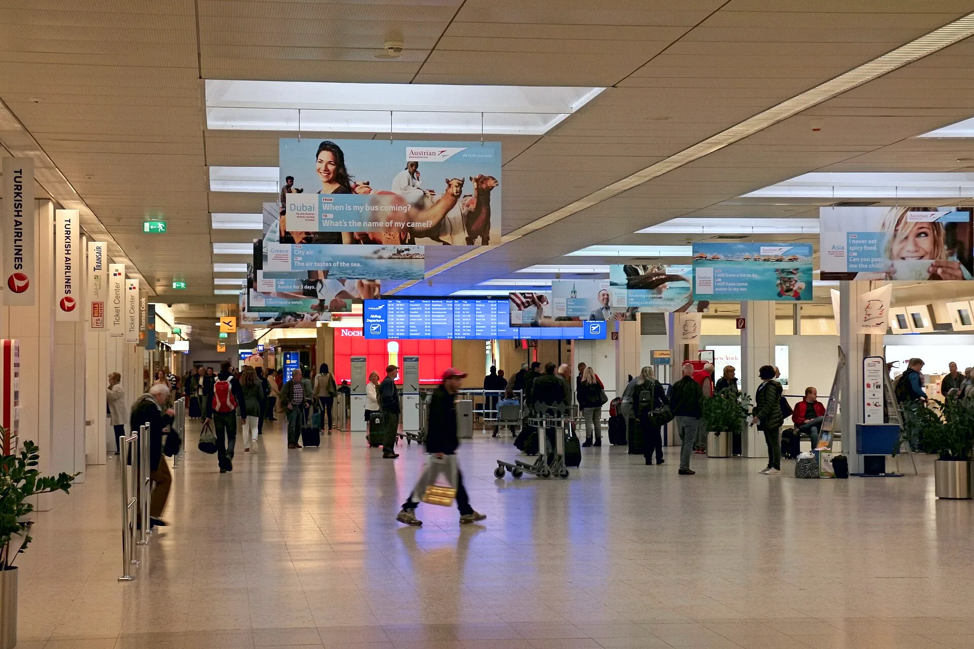 Salzburg Airport’s departure and arrival terminal, viewed from outside.