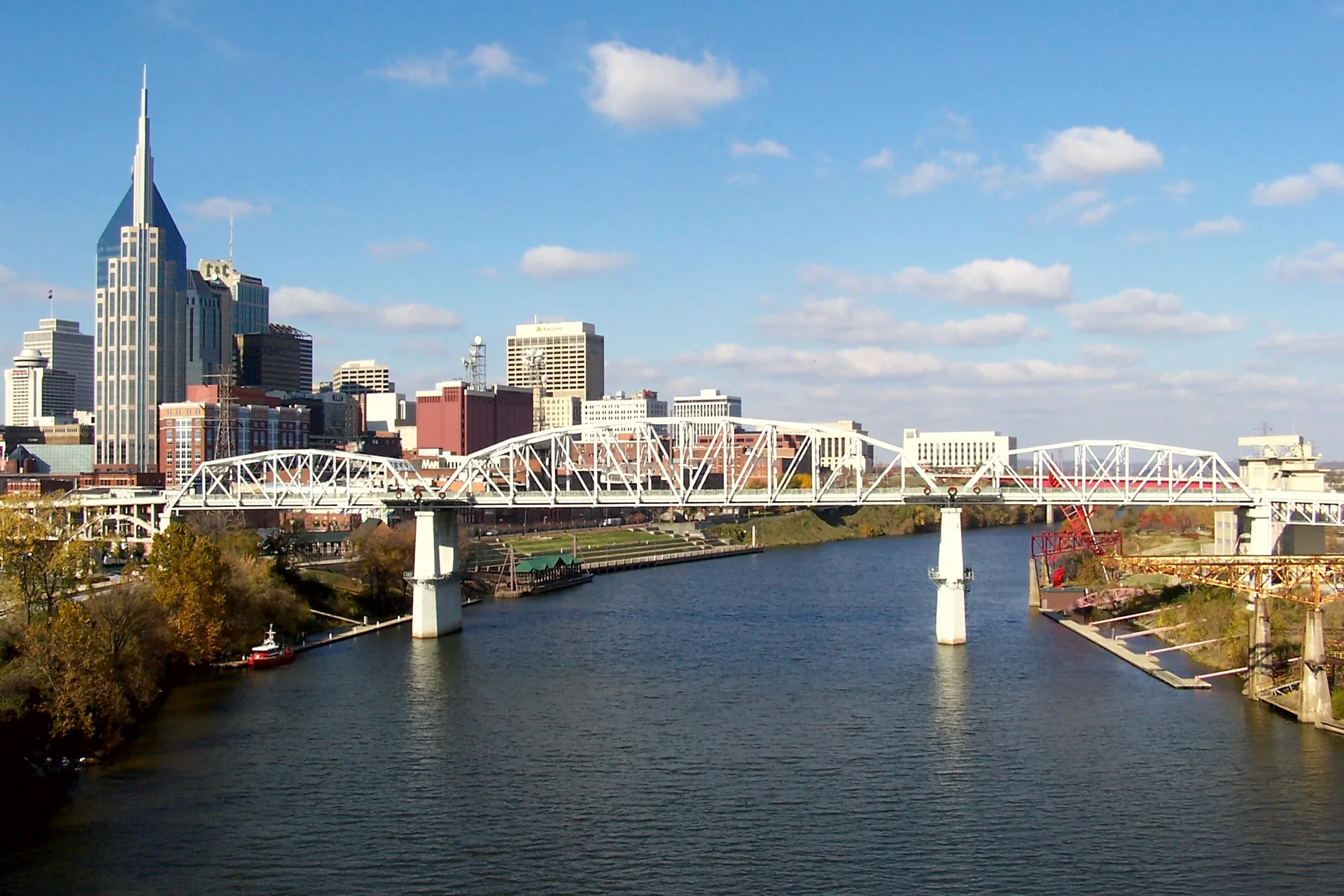The John Seigenthaler Pedestrian Bridge spans the Cumberland River in Nashville.