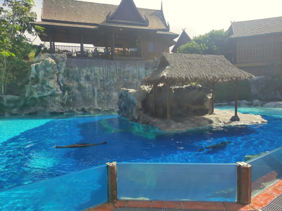Buildings and water features at Siam Park in Costa Adeje.