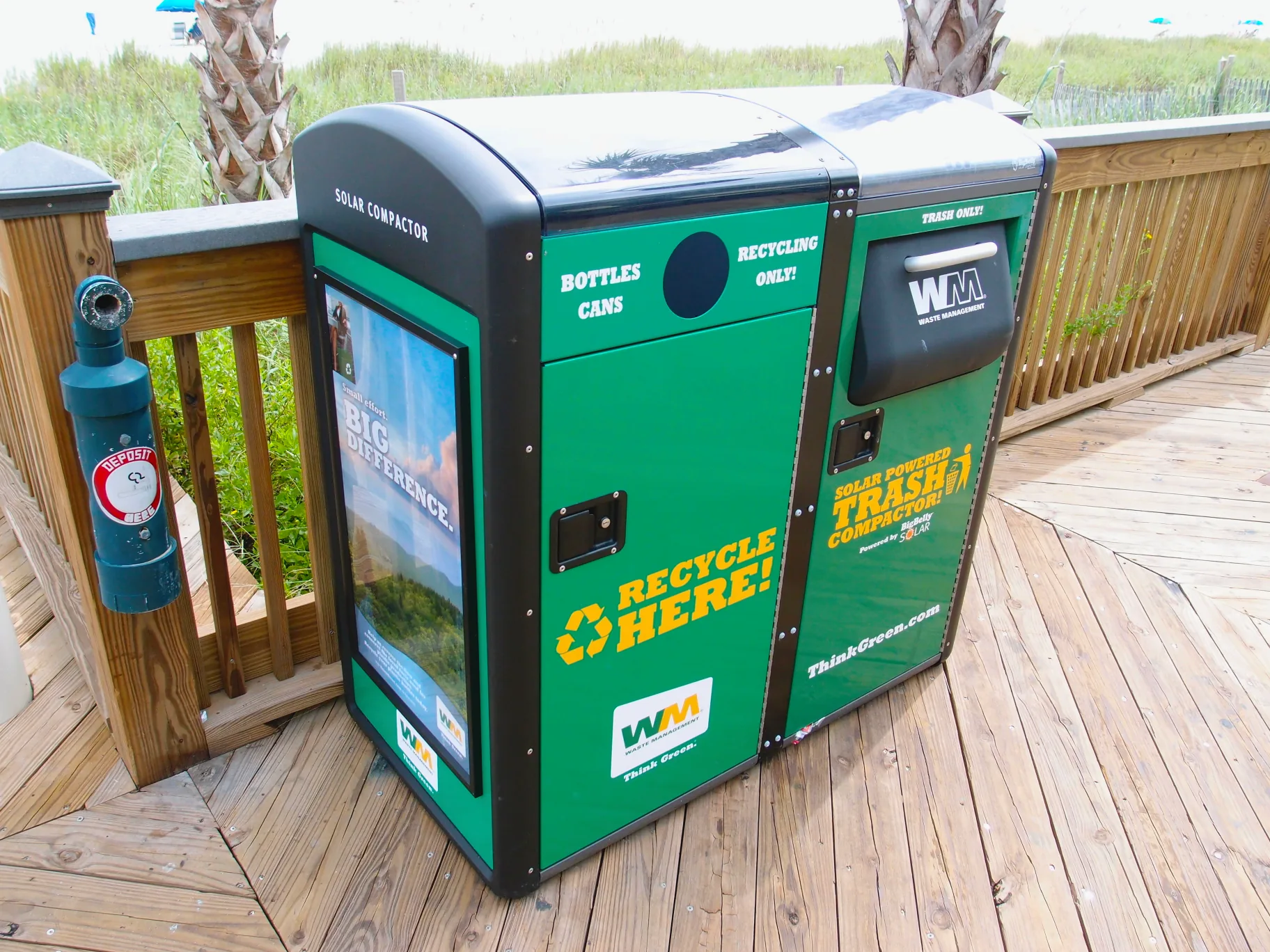 Solar-powered recycling bins along the Myrtle Beach Boardwalk.