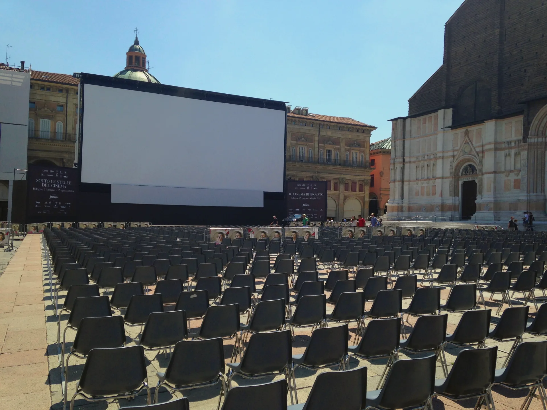 Piazza Maggiore filled with spectators for Sotto le Stelle del Cinema.