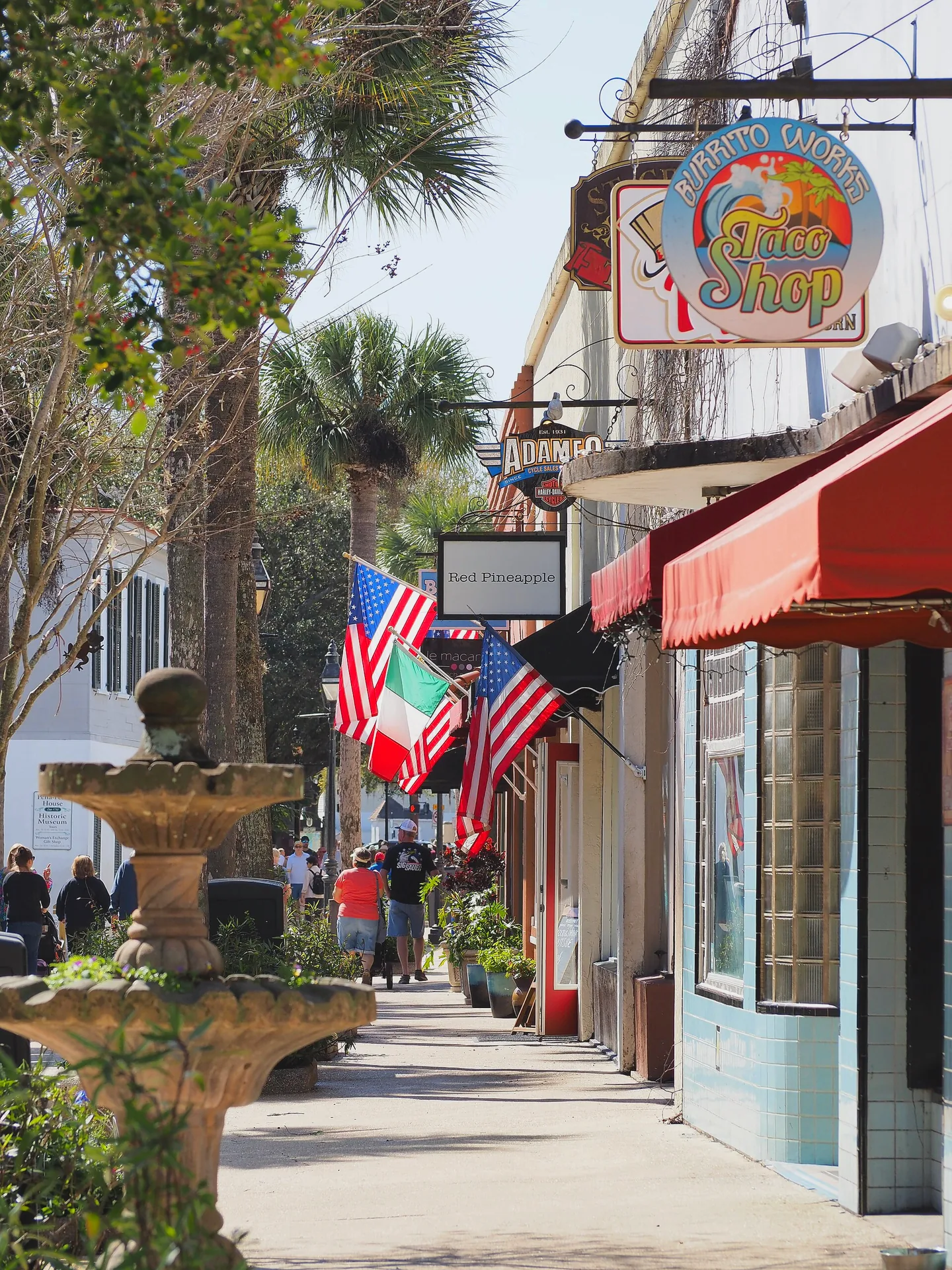 Buildings and pedestrians along St George Street in St Augustine.