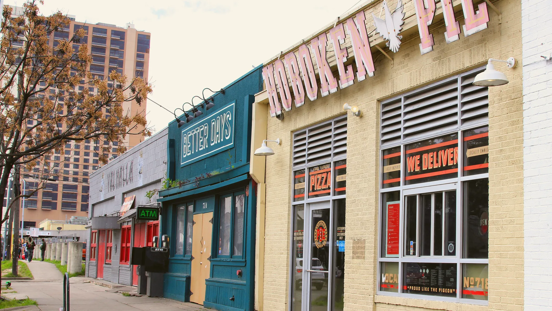 Storefronts along Red River Street in Austin’s Red River Cultural District.