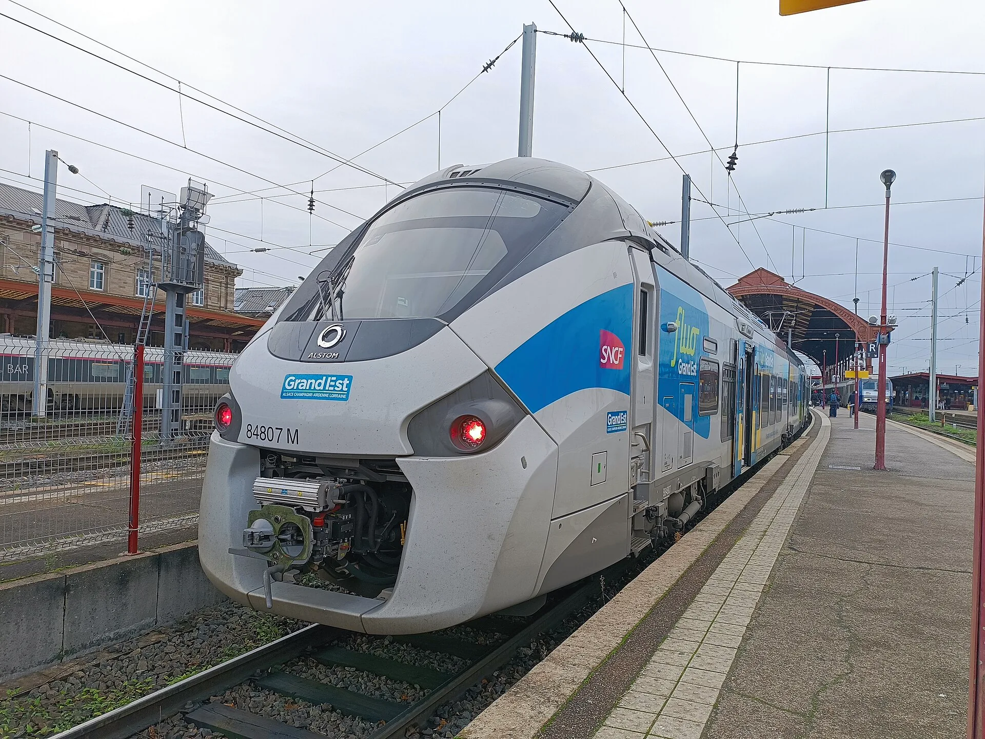 A Fluo Grand Est TER Régiolis train at Strasbourg station.