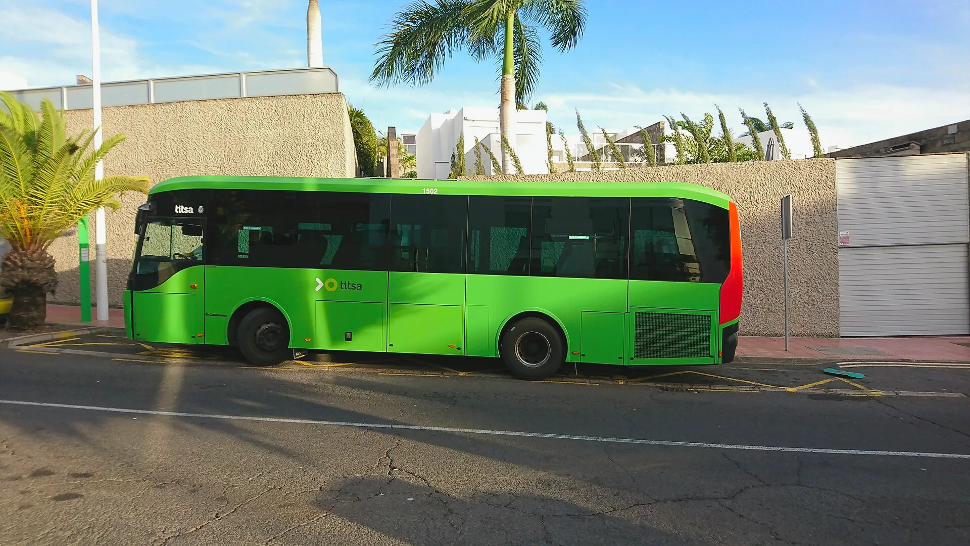 A TITSA bus at Plaza El Duque in Costa Adeje, Tenerife.